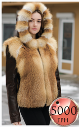 Куртка из меха лисы с кожаными вставками по акционной цене